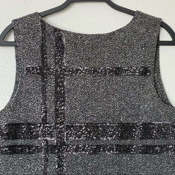 Banana Republic Sequin Herringbone Dark Gray Low Back Zipper Tank Size 12 - Picture 4 of 12